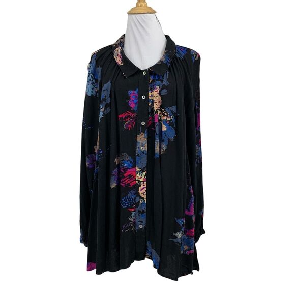 Free People Blouse Women S Small Meadow Lark Floral Peter Pan Pleated Tunic - Picture 1 of 11